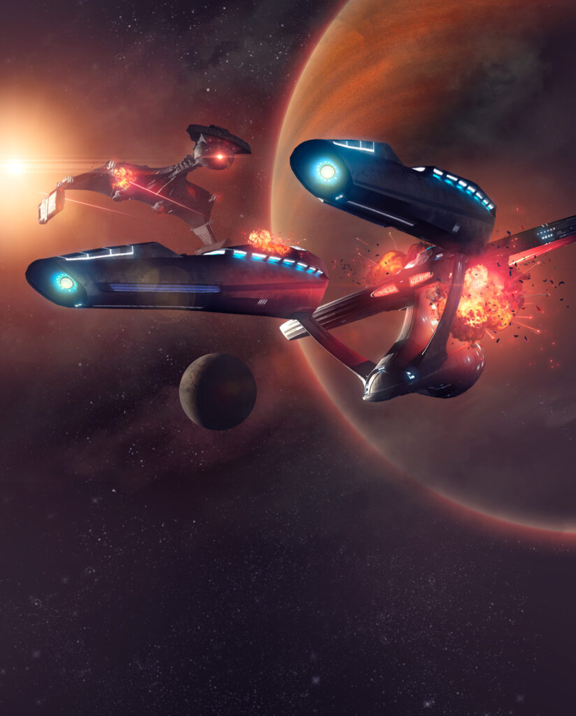 Enterprise vs Klingon marketing render (Lighting, background, and rendering by Denman Rooke. 3D model by artists at DIGIT games)