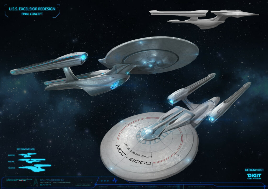 Excelsior starship redesign final concept by Denman Rooke