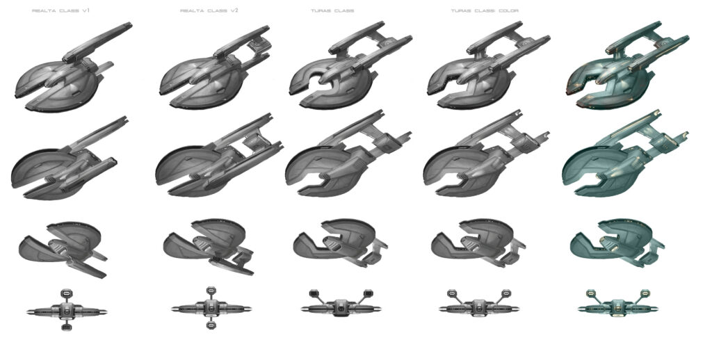 Realta & Turas class starships concepts by Denman Rooke